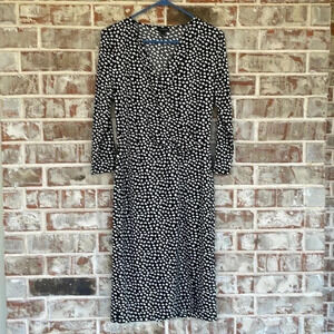 Talbots Black White Whimsical Hearts Faux Wrap Dress